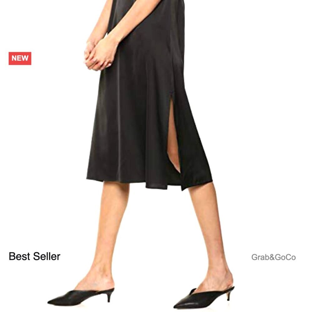 Silky Slip Dress Elegant Minimal Chic Adjustable Straps Midi Length Versatile - Picture 3 of 7